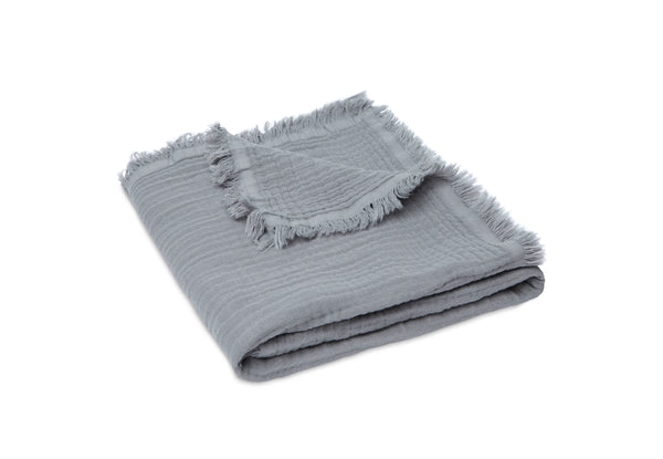 Deken Wieg 75x100cm Muslin Fringe - Storm Grey