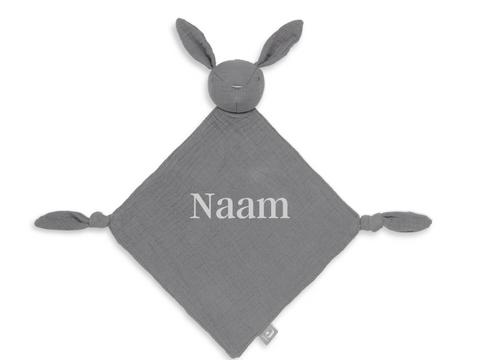 Speendoekje Bunny Ears met naam geborduurd - Storm Grey